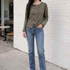 Free People Boucle Knit Cardigan sweater jacket olive green